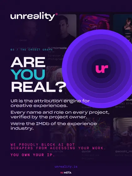Unreality social card about verified creative credits and roles