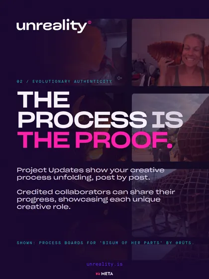 Unreality social card showing how project updates document creative process